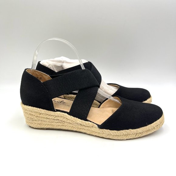 9.5W 9.5 WIDE WIDTH Lifestride Womens Keaton Black Espadrilles Wedges Shoes - Picture 1 of 13